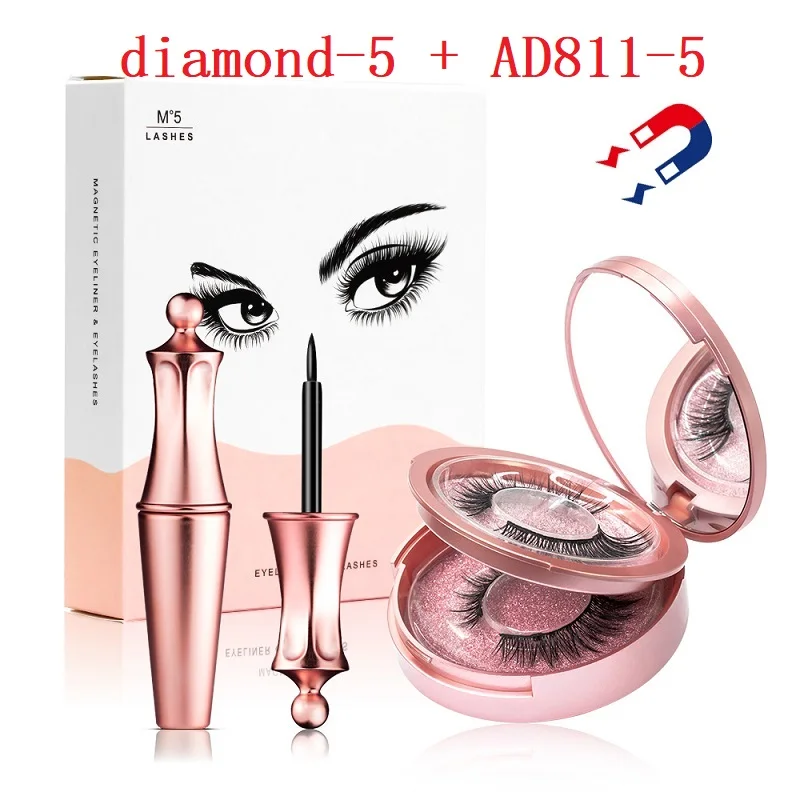 diamond and AD811 Магнитные ресницы, магнитные жидкие подводки для глаз и магнитные накладные ресницы и пинцет, набор магнитных подводок для глаз и длинных накладных ресниц - Цвет: diamond and AD811
