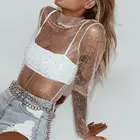 Женская модная сексуальная Прозрачная Футболка, сетчатый топ, Прозрачные топы