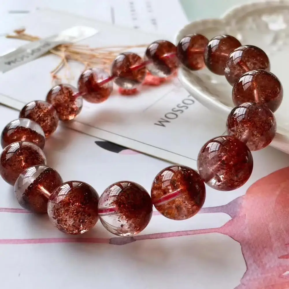 

Genuine Natural Lepidocrocite Quartz Bracelet 12.8mm Red Super Seven Clear Round Beads Stretch Crystal Rarest Stone AAAAA