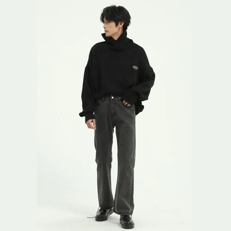 

Male Japan Korea Style Vintage Denim Trousers Pant Men High Street Hip Hop Casual Hole Small Flare Jeans Pant