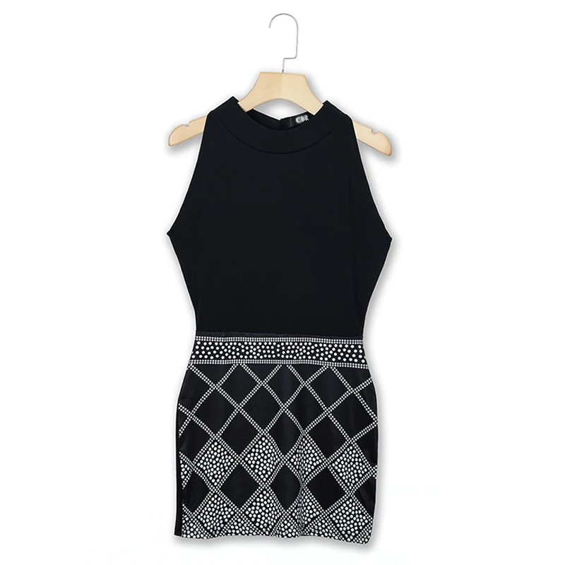 

Women Summer Sleeveless Casual Short Dress Dots Print Bodycon Mini Dress Above Knee Slim Fit Sheath Dress