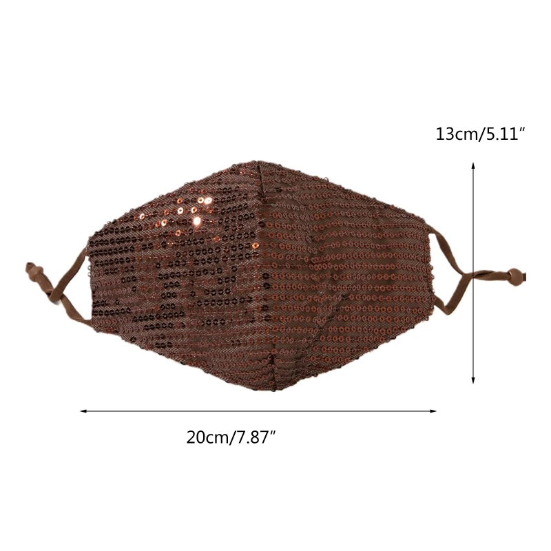 

11Pcs/Set Adult Shiny Glitter Sequins 3-Layer Face Mask with Replaceable Filter Pocket Washable Mouth Cover