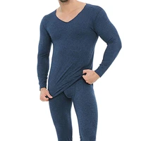 2 pcs men thick thermal underwear sets solid color v neck plus size seamless fit plush underwear sets for sleeping