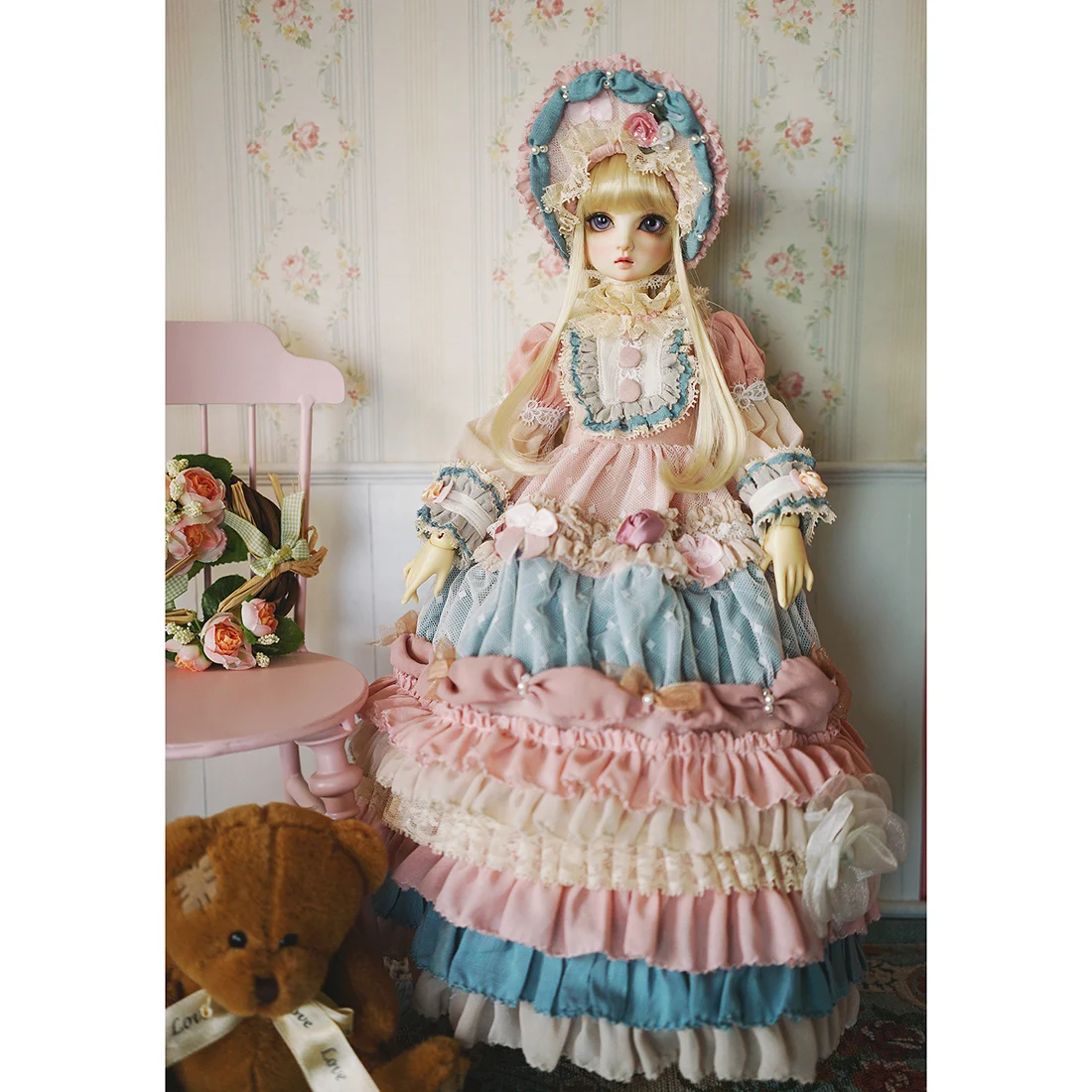 Modikerbjd платье с длинным рукавом и цветочным рисунком для 1/3 1/4 BJD кукол шариков