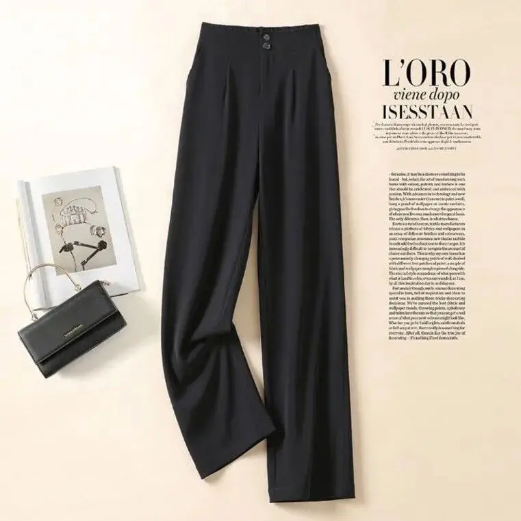 

2021 spring and summer new wide-leg pants women's high waist drape loose and thin straight casual mopping chiffon suit pants