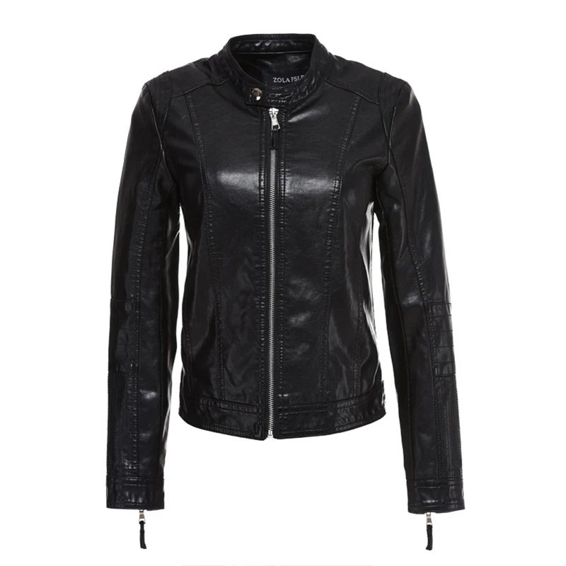 New Women Faux Leather Jacket Biker Coat Spring Autumn Black Zippers Outwear O Neck Slim Motorcycle Pu Jackets | Женская одежда