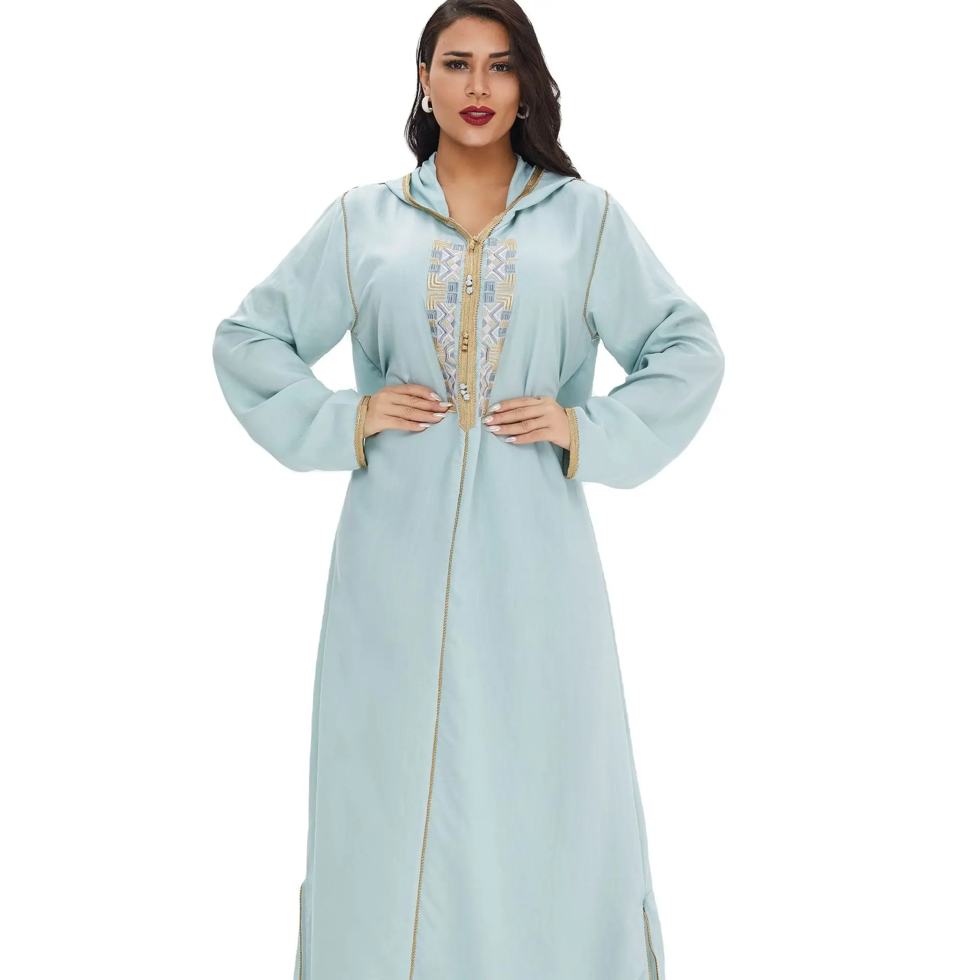 Мусульманское платье, хлопок, турецкий индийский, с оборками, с рукавами, с вышивкой, Abaya Duabi, арабский стиль, Vestidos Moroccon, кафтан, исламские вече...