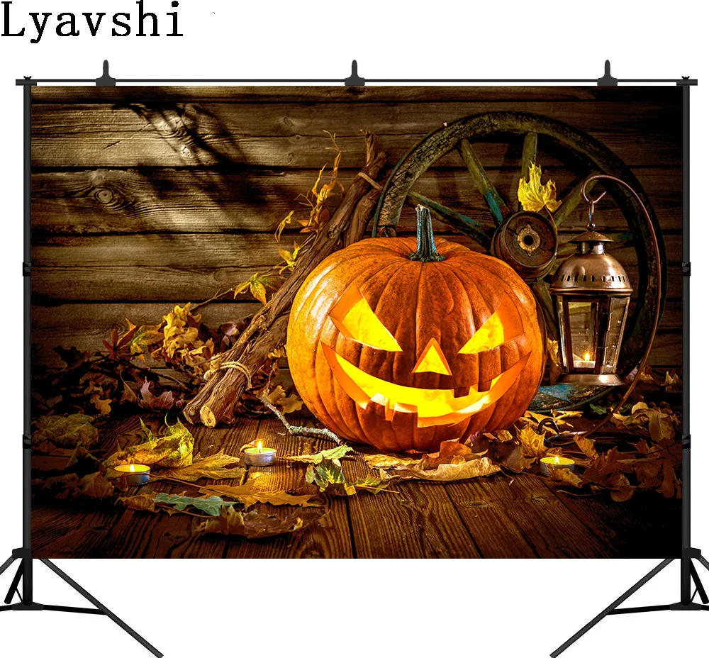 

Lyavshi Счастливый Хэллоуин деревянная доска с тыквенной головой фонарь и Горящая свеча фотостудия фон