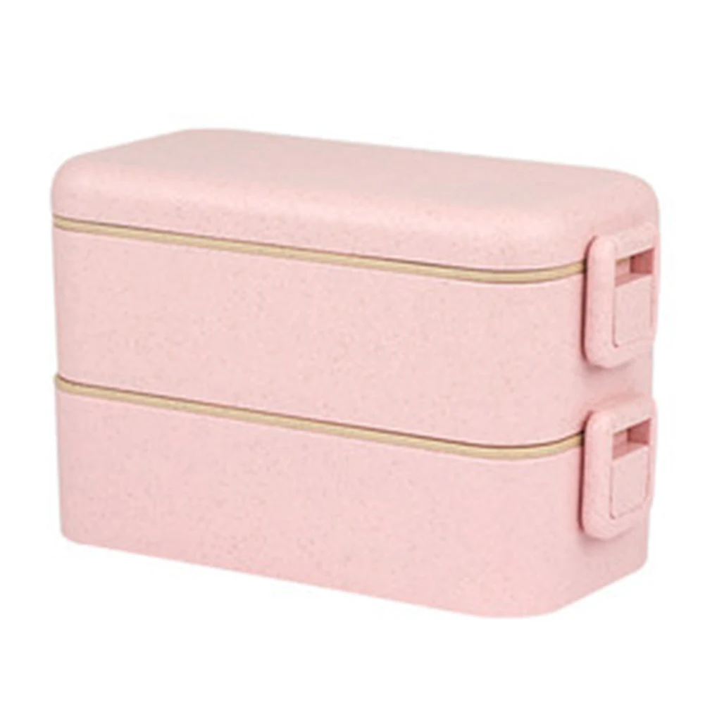 Lock Catch Compartments With Cutlery Double Layer Lunch Box School Office Wheat Straw 800ml Microwave Heating Food Storage Bento | Дом и сад