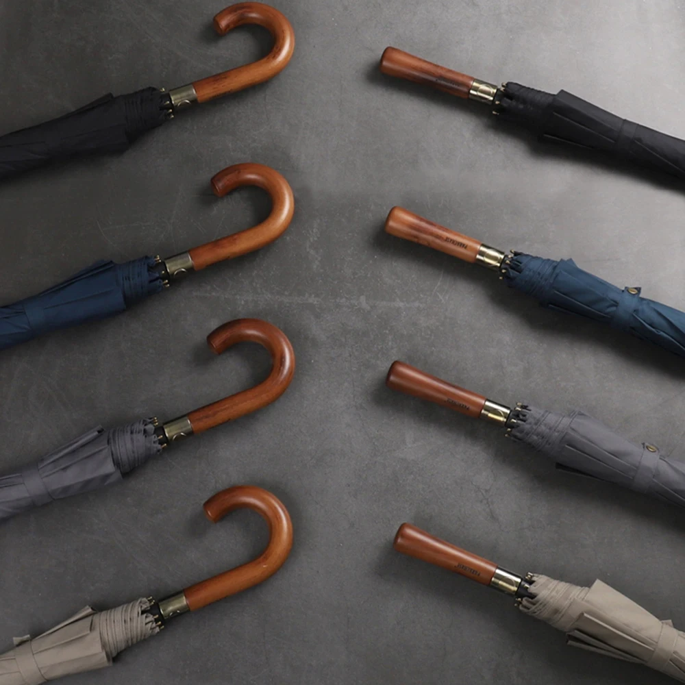 Двойной Ветрозащитный Зонт с длинной деревянной ручкой 8 ребрами для мужчин и