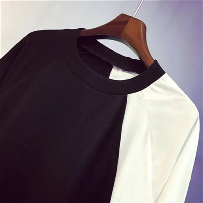 

Sudadera Mujer 2021 Spring New Women Fake Two-Piece Pullover Korean Loose Patchwork Long-Sleeved Casual Sweatshirt Top Harajuku