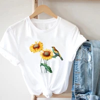 women printing plant spring tshirts hand painted oil sunflower bird summer girl fashion clothes goth female graphic t shirts
