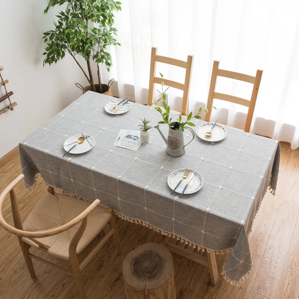 Квадратная скатерть из хлопка и льна с кисточками покрытие для обеденного стола