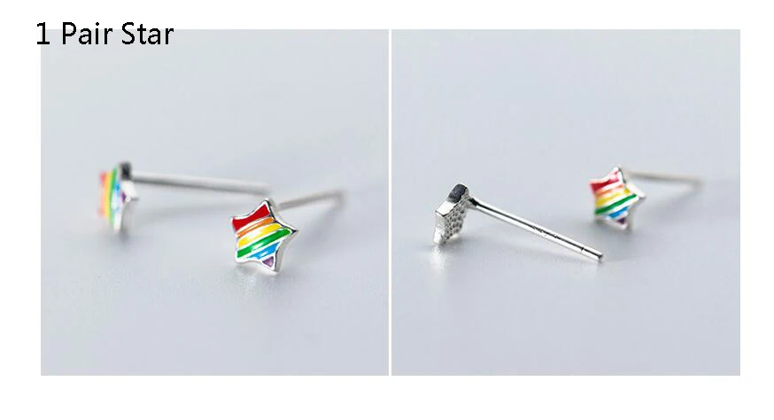 1 Pair Star Trusta 925 пробы серебряные серьги Модные крошечные радужные глазурь звезда треугольные серьги-гвоздики подарок для школьниц DS290 - Окраска металла: 1 Pair Star