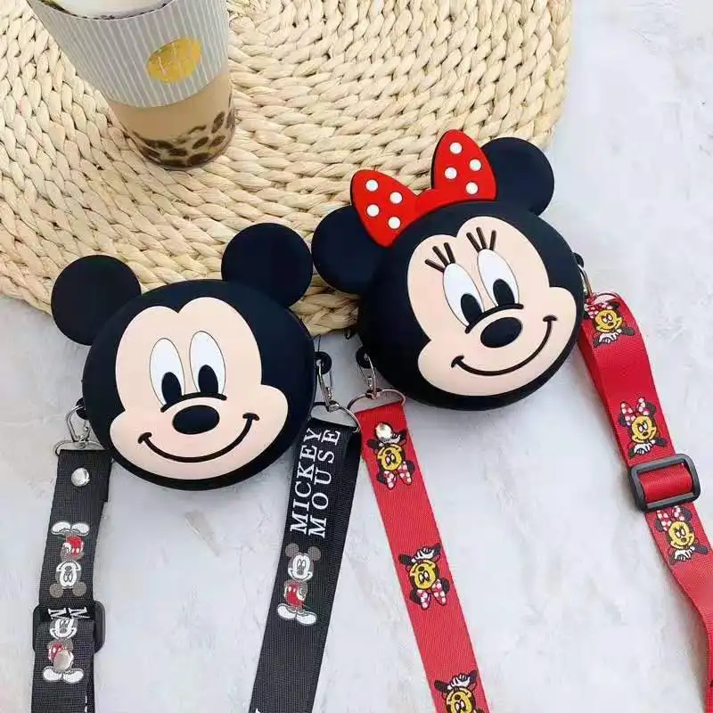 

Disney mickey mouse New Coin Purse lady minnie shoulder messenger bag Cute Card Bag Card Pack Cartoon Silicone Storage Bag