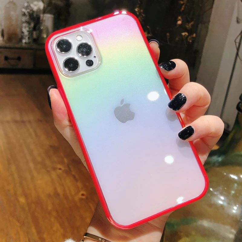 Gradient Rainbow Laser Clear Phone Case For iPhone 14 Pro Max 13 12 Mini 11 X XS XR 7 8 Plus SE Colorful Transparent Soft Cover