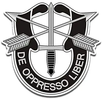 BW USASOC - Army Special Forces Crest Shaped Sticker (Green Beret SFOD-A ODA Alpha De Oppresso Opresso)