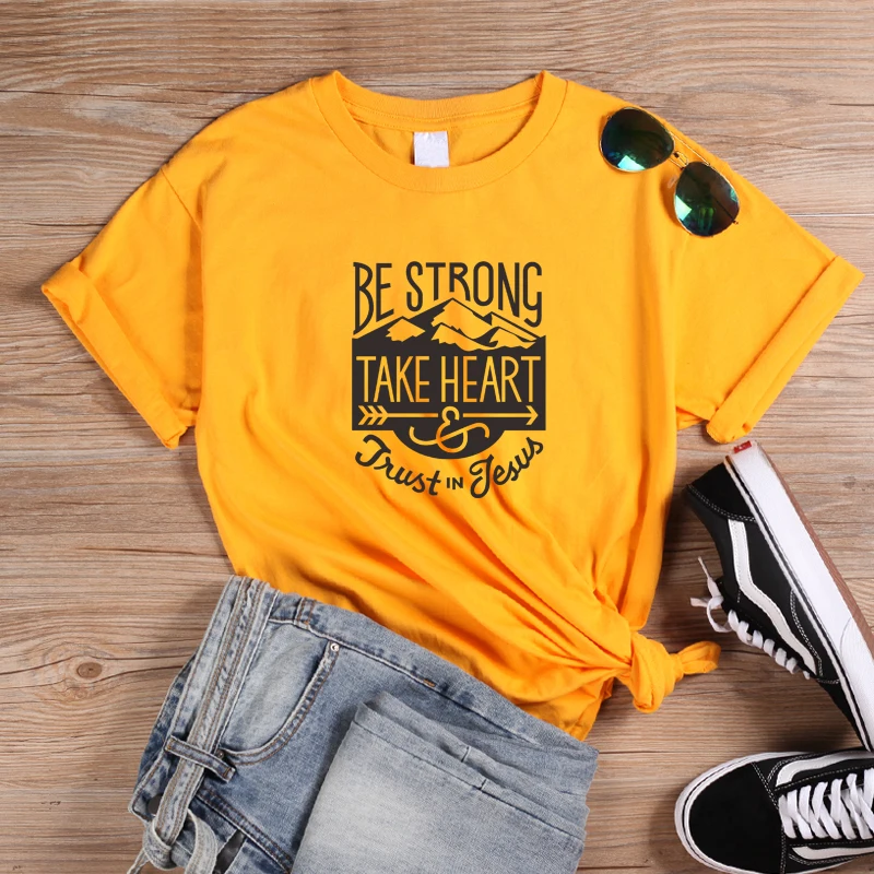 ONSEME Be Strong Take Heart and Trust In Jesus лозунг Футболка женская христианская религия Футболки
