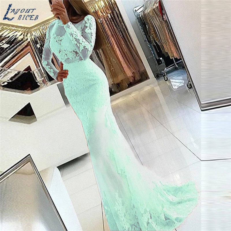 AE1264 без спинки с длинным рукавом кружева русалка платье выпускного вечера robe de soiree vestido de festa карнавальное вечернее платье Формальное вечернее платье