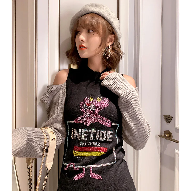 2020 осенние и зимние вязаные открытые платья модные женские обтягивающие с