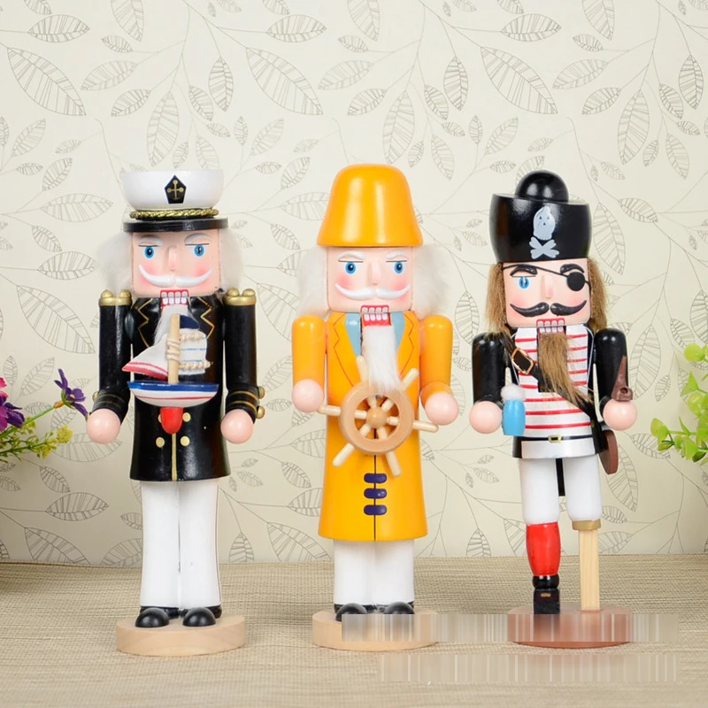 

Free shipping Movable puppets 25 cm pirate captain navy Nutcracker puppet soldiers, wood hand-painted walnut Christmas gift D318