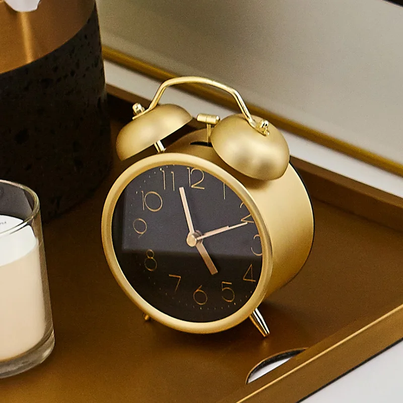 

Cute Mini Metal Small Portable Bedroom Alarm Clock Vintage Gold Table Lazy Portable Alarm Clock Living Room Decoration II50NZ