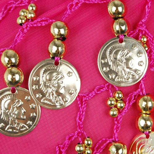 

Belly Dance Belt Hip Scarf Wrap Belt Skirt w/Gold Coins Shocking Pink