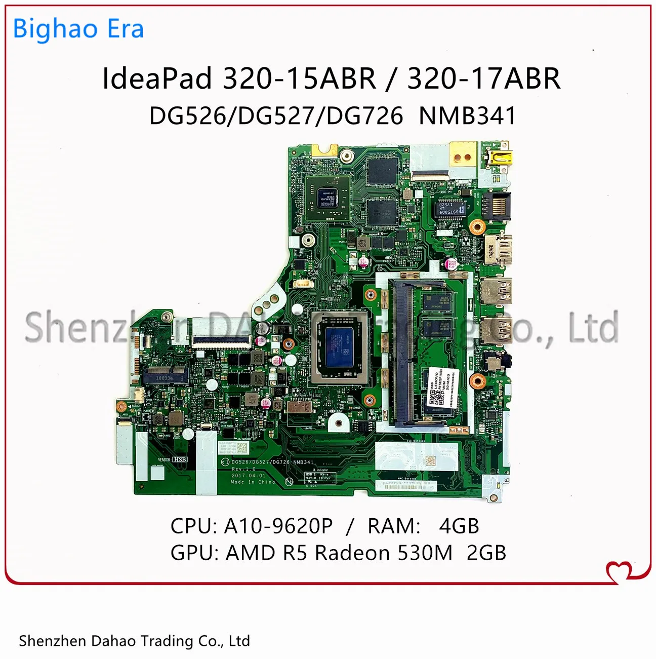 

NMB341 NM-B341 Mainboard For Lenovo IdeaPad 320-15ABR Laptop Motherboard W/ A10-9620P 4GB-RAM R5 530M 2G-GPU FUR :5B20P11090