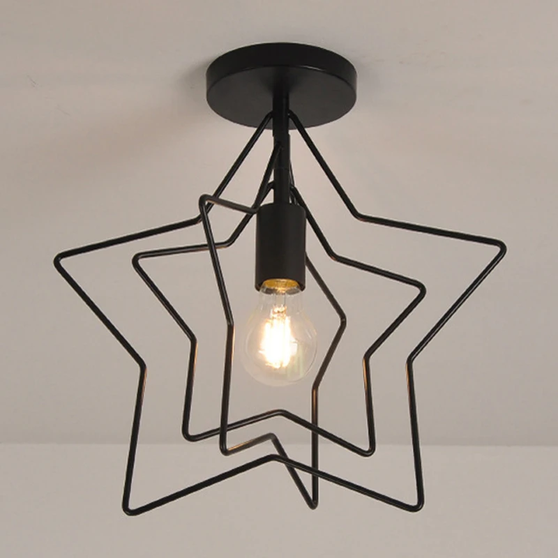 

Industrial Wind Ceiling Light Retro Circle E27 Black/champagne Gold Lamp Creative Pentagram Iron for Restaurant Bar Coffee Shop
