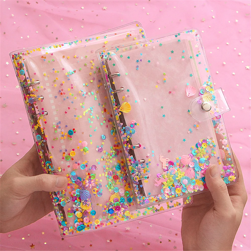 

A5 A6 Kawaii Loose Leaf Notebook Cover Planner Notebook Shiny quicksand 6 Holes Binder Simple Diary Shell Stationery Supply