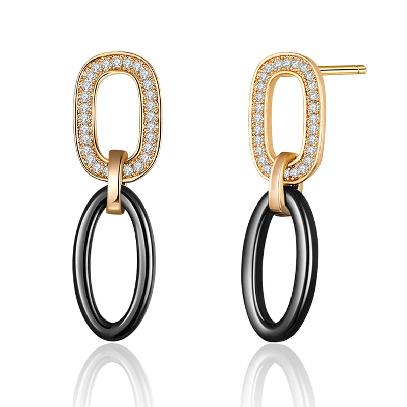 Модные круглые керамические серьги капли золотого и серебряного цвета с