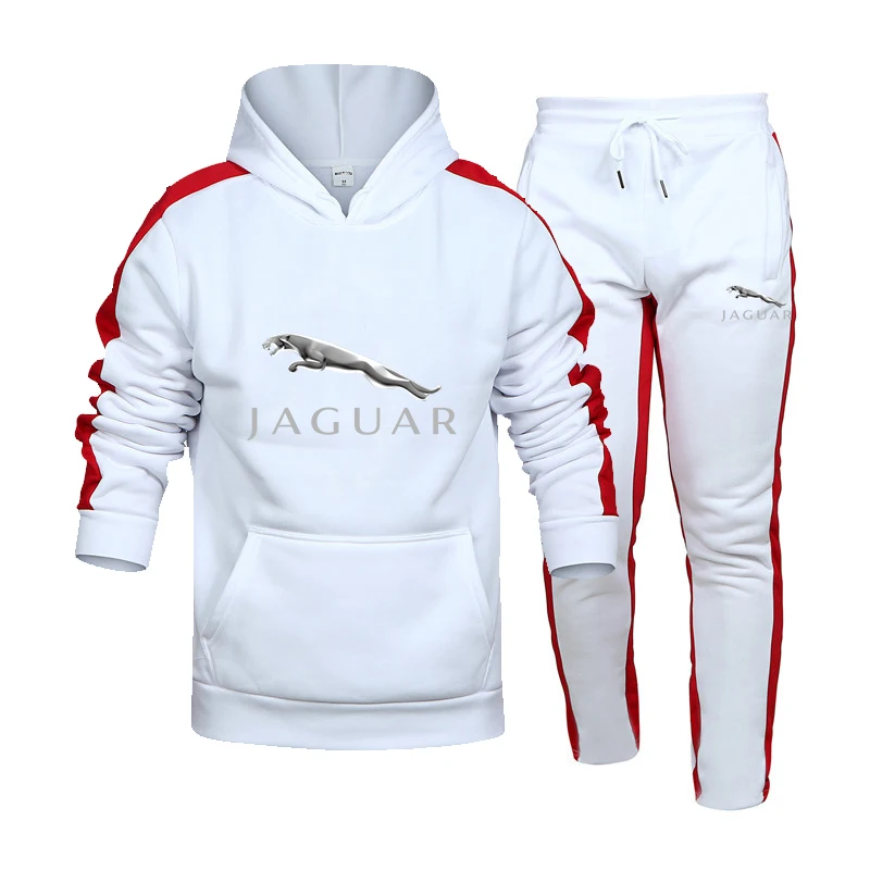 

2021 new men's Jaguar brand tie-dye hooded zipper sweater + track and field sportswear two-piece fashion splicing casual street