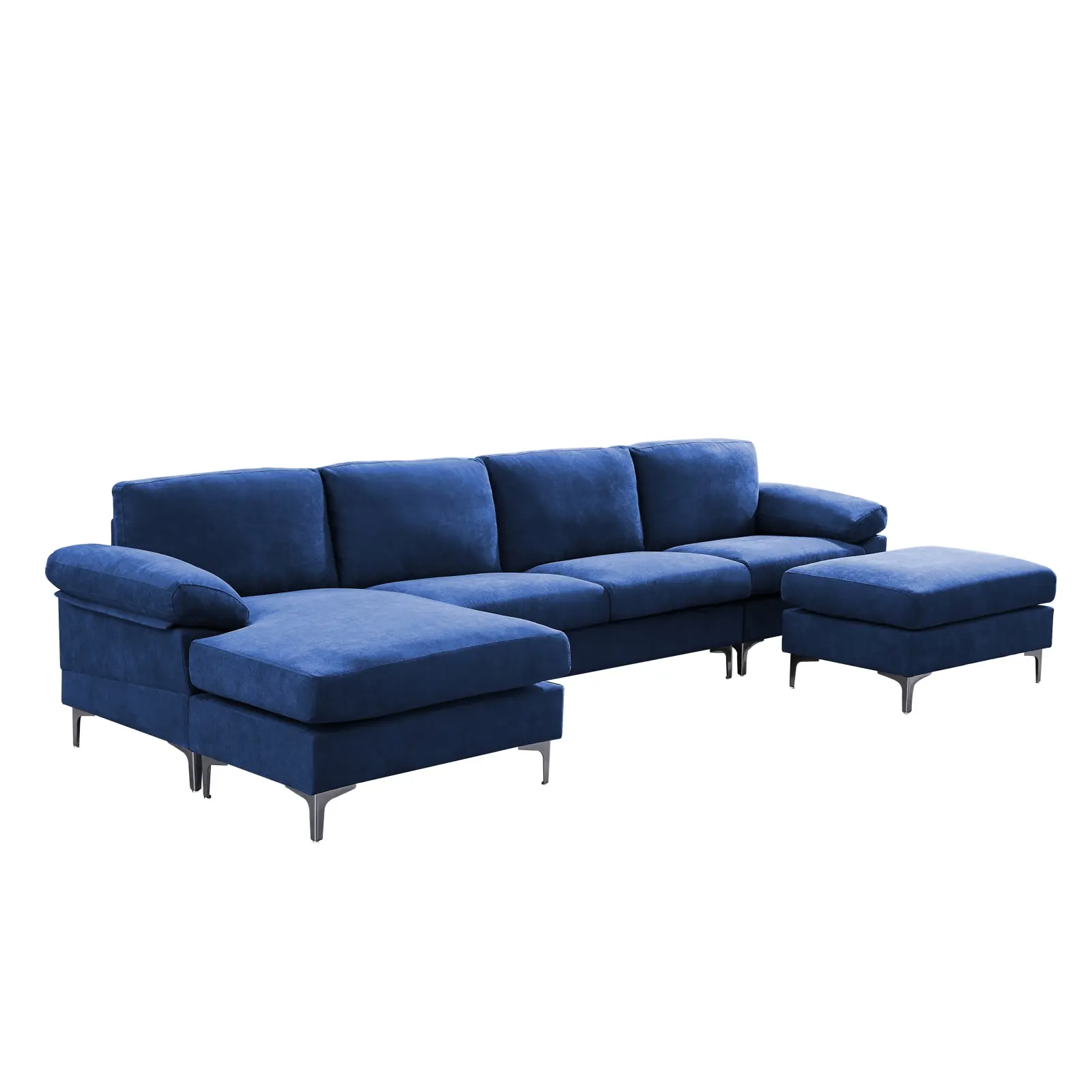 

3seats Nordic Style Home Furniture Blue Corner Sofa Bed Solid Color Elegant Living Room Sofa Eucalyptus Wood Frame Robber Legs