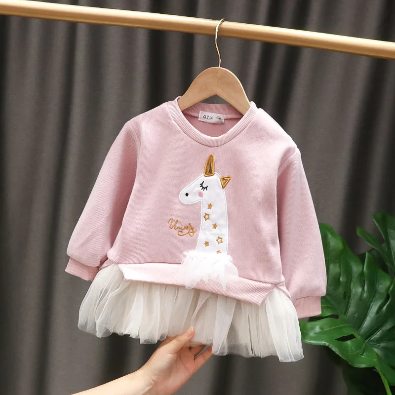 

2021 платье принцессы для девочек футболка с длинным рукавом новая осенняя одежда для маленьких девочек из хлопка с рисунком пони