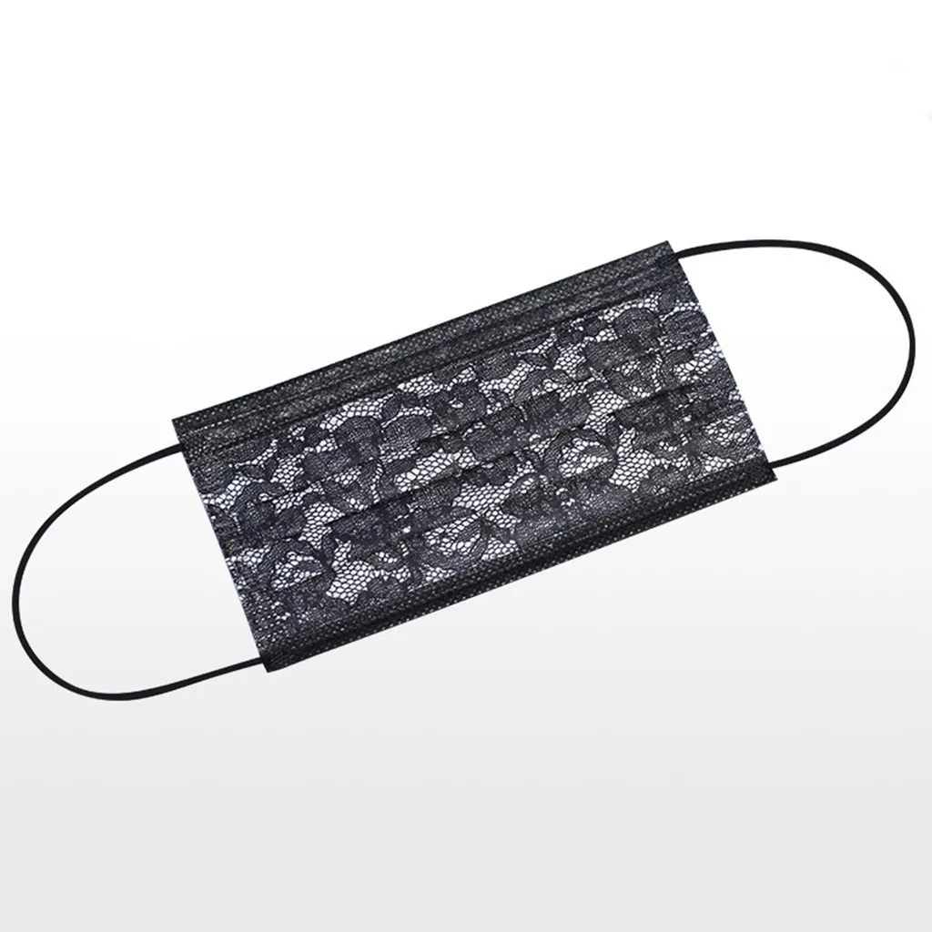 

50pc Adult Fashion Lace Disposable Three Layer Breathable Face Mask Lace Washable Face Mask Reusable Black Breathable Masks