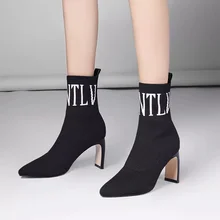 Botas de tacón alto para mujer, zapatos de fiesta con punta puntiaguda, letras tejidas, calcetines transpirables, talla grande 35 43 (4)