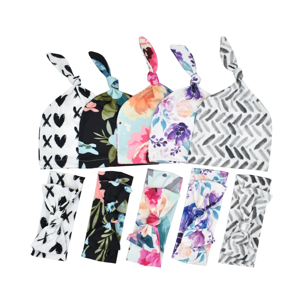 

2020 Newborn Baby Stuff Blanket Boy Girl Floral Print Sleep Bedding Swaddle Cotton Soft 3PCS Blankets Hat Headwear Clothes Set