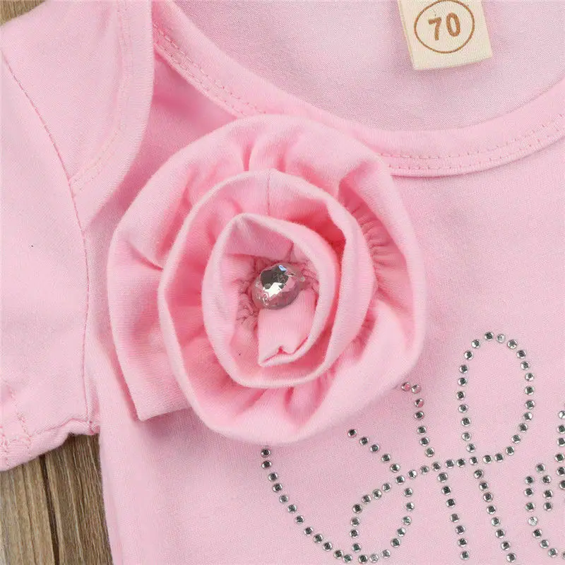 

0-18M Newborn Baby Girl Flower Romper Ruffle Jumpsuit Short Sleeve Flower Overalls + Headband Toddler Summer Outfit Clothes Set