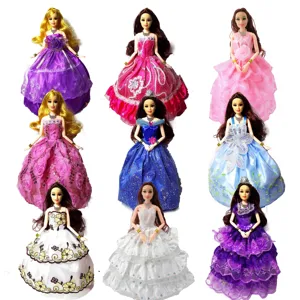 Свадебное платье ручной работы для принцессы, вечервечерние бальное длинное платье, юбка, Фата для невесты, Одежда для куклы Барби, аксессуары для рождества, игрушки сделай сам