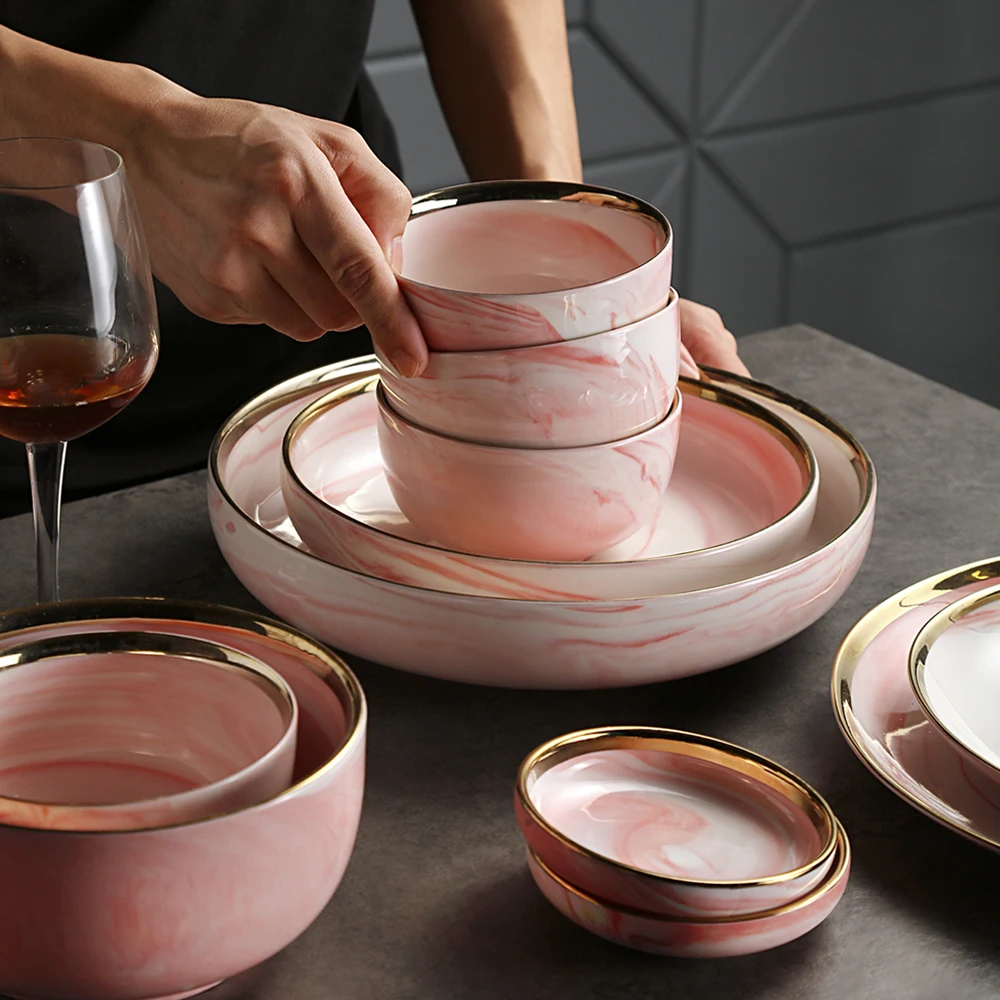 Скандинавская розовая мраморная керамическая плитка домашняя Западная еда