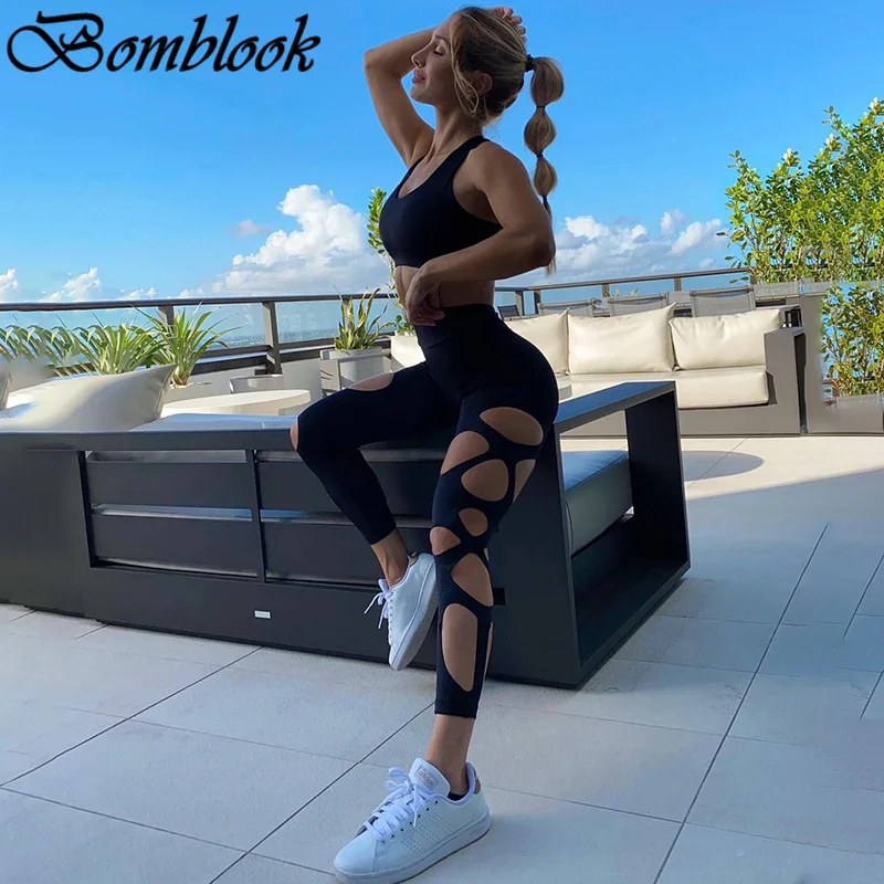 

Bomblook Leisure Fitness Exercise Sweet Pants Womens Summer High Waist Hole Y2K Slim Pants Female All-match Streetwears