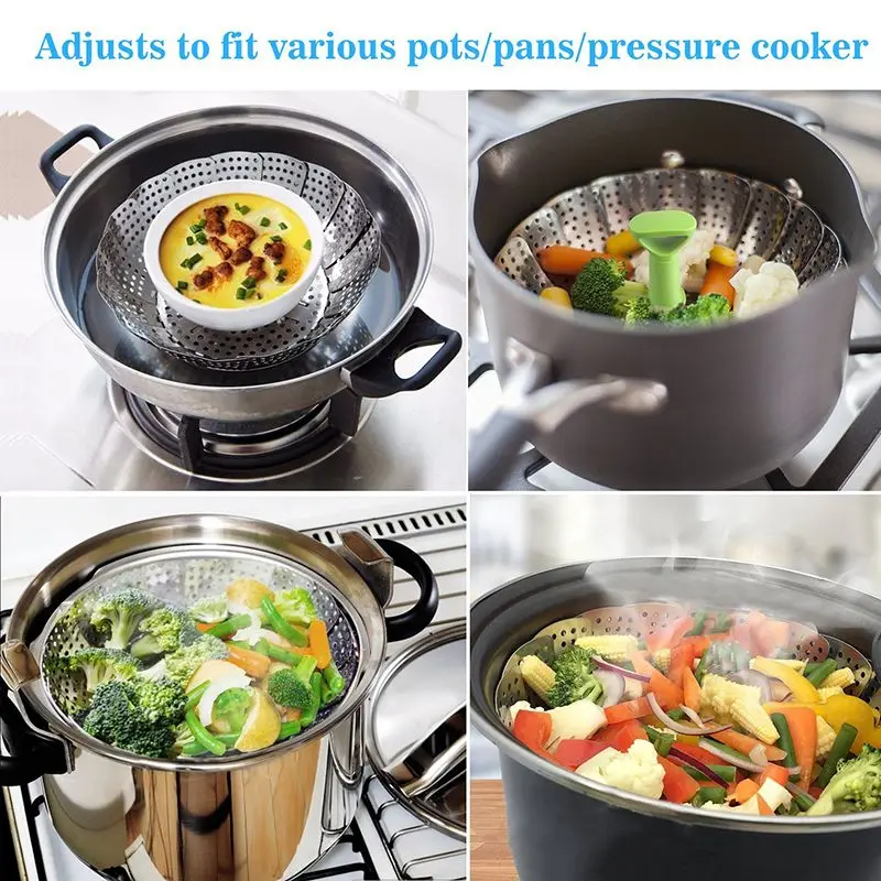 Steamer Basket Stainless Steel Vegetable Folding Insert for Veggie Fish Seafood Cooking (the maximum diam | Дом и сад