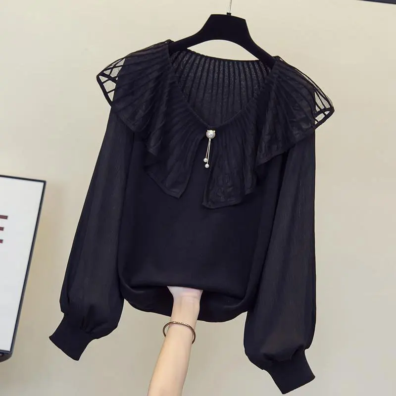 

Женская трикотажная футболка с длинным рукавом и оборками, размеры до 4XL