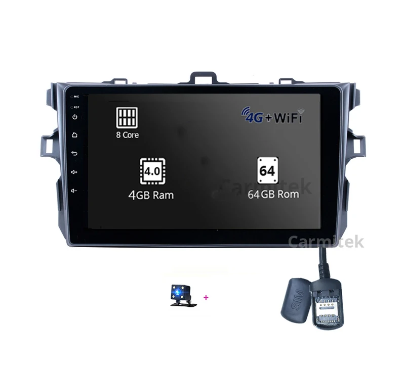 4GB 64GB Camera Автомобильный центральный мультимедийный gps навигационная система головное устройство Радио Android сенсорный экран 2 din dvd-плеер для Toyota Corolla 2007-2013 - Цвет: 4GB 64GB Camera