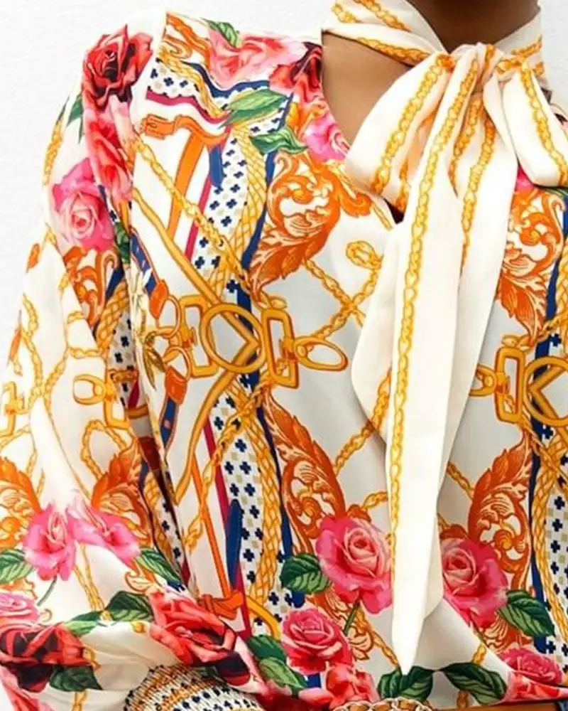 Женский топ с принтом в стиле барокко повседневные блузки длинными рукавами