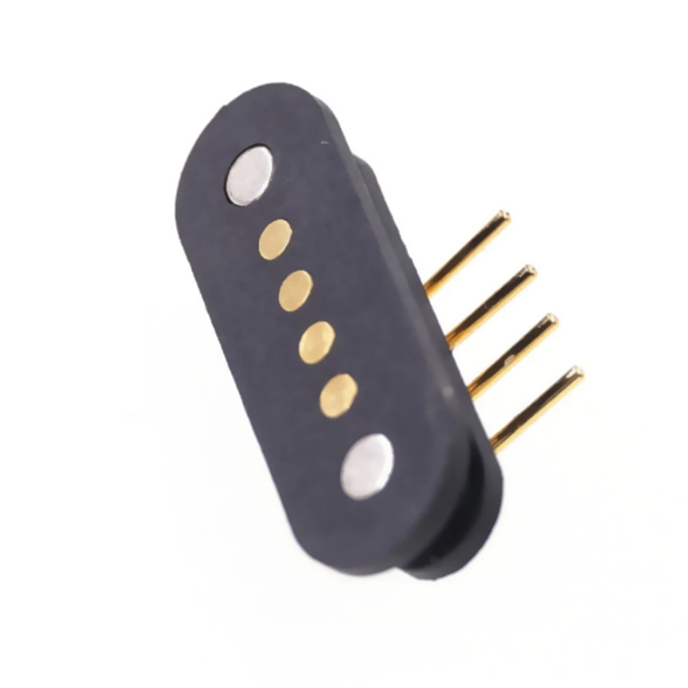 

5 Pair Spring-Loaded Magnetic Pogo pin connector 4 pin Pitch 2.5 mm through hole Angled male female 2A 36V DC Power Charge Probe