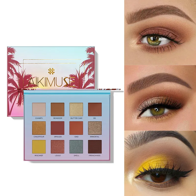 Палитра теней для век 12 цветов закат высокий яркий пигмент блестящие тени