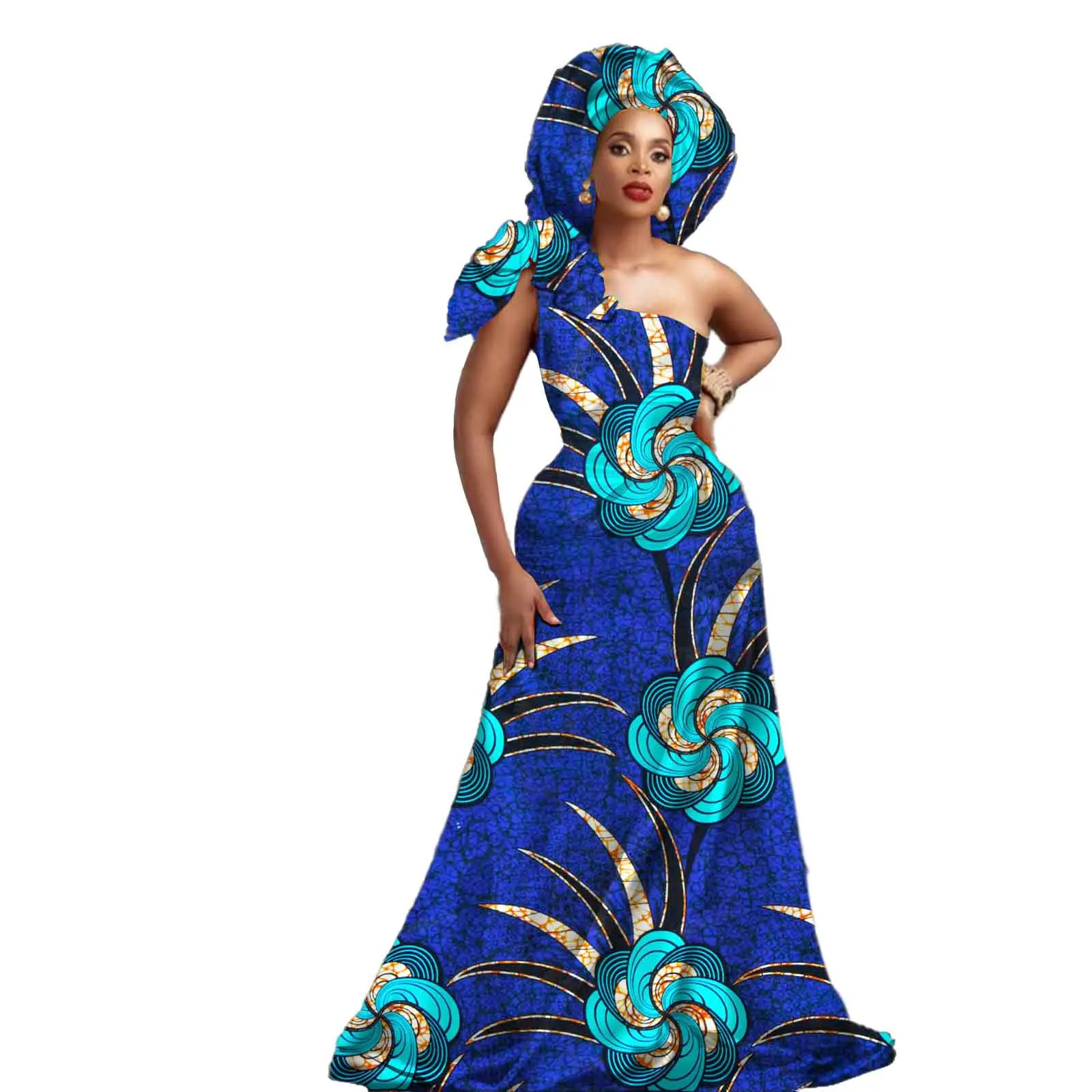 African Dress for Women Ankara Printed Cotton Dress Bazin Rich Dress for Wedding for Party V2125044