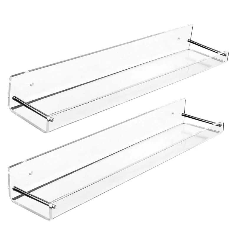 

2 Pack Acrylic Floating Shelves, 15 L x3.25inch W, Clear Bathroom Wall Shelf, Bookshelves, Invisible Display for Office