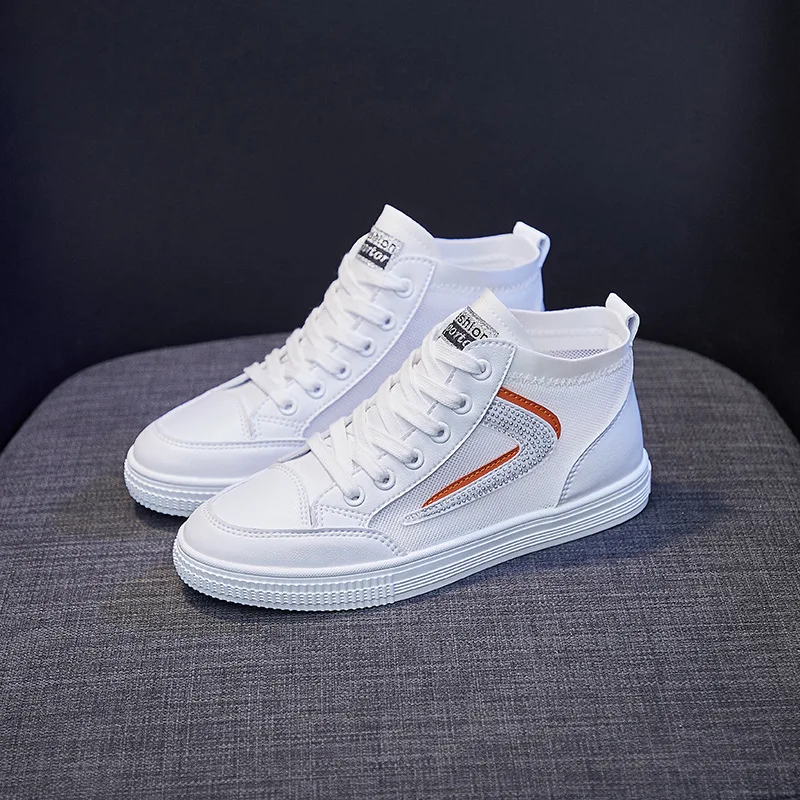 

Кроссовки женские сетчатые дышащие, высокие кеды, спортивная обувь, плоская подошва, Модные корейский стиль, белые, лето 2021